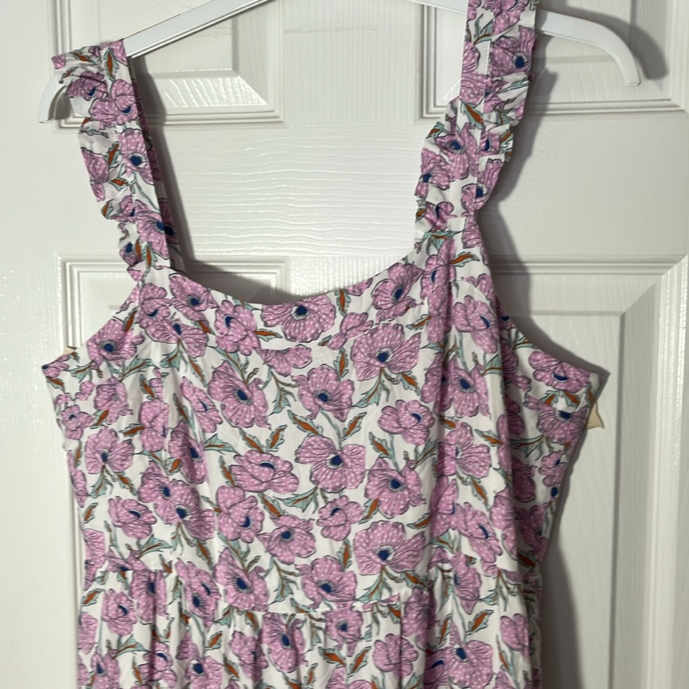 Haute Hippie boho floral maxi tiered dress ruffle strap smocked back lined XL
